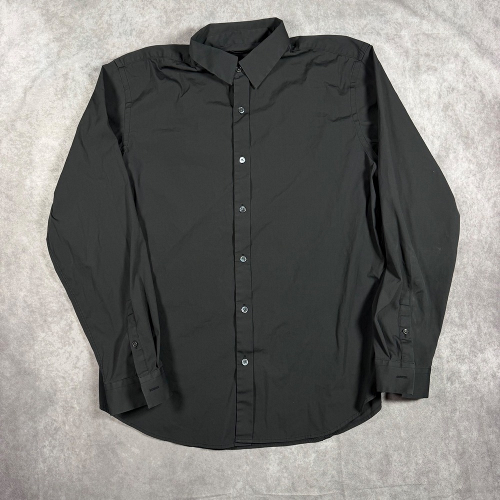 Theory Mens L Black Long Sleeve Button Down Shirt Point Collar Sharp Look Dress